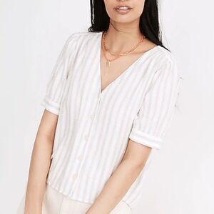 $78 Linen-Blend Plaza Button-Front Shirt in Devon Stripe